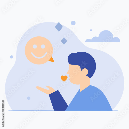 A man is holding a heart and smiling. Concept of happiness and positivity