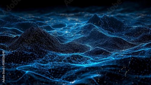 Using stock photos, this abstract digital landscape relief has glowing edges. photo