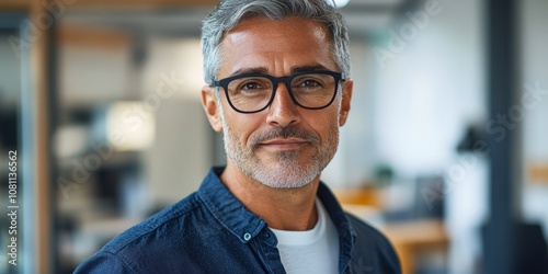 Confident middle-aged business man wearing glasses in office