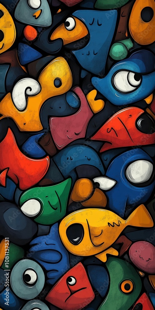 Colorful fish graffiti mural in an urban alley during daylight hours Colorful fish graffiti mural in an urban alley during daylight hours