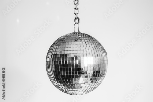 disco ball hanging on chainlet isolated on white