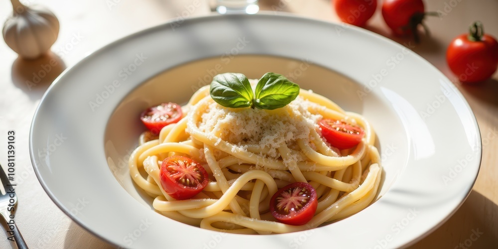 Delicious Pasta Dish with Cherry Tomatoes and Basil Delicious Pasta Dish with Cherry Tomatoes and Basil