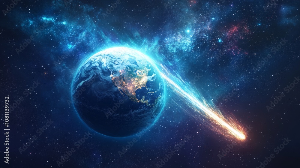 custom made wallpaper toronto digitalComet passing planet Earth in outer space, cosmic scene for sci-fi visuals