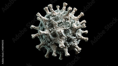 A 3D microscopic view of a virus with a capsid shell and embedded proteins photo