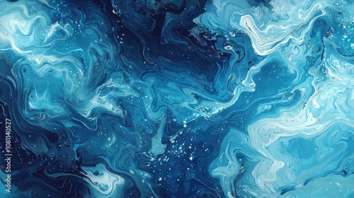 Chaotic patterns of water in a photorealistic style with a minimalist blue background