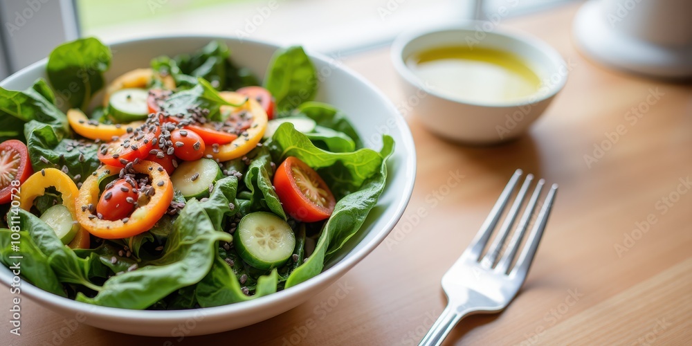 Fresh Salad with Colorful Vegetables and Dressing Fresh Salad with Colorful Vegetables and Dressing