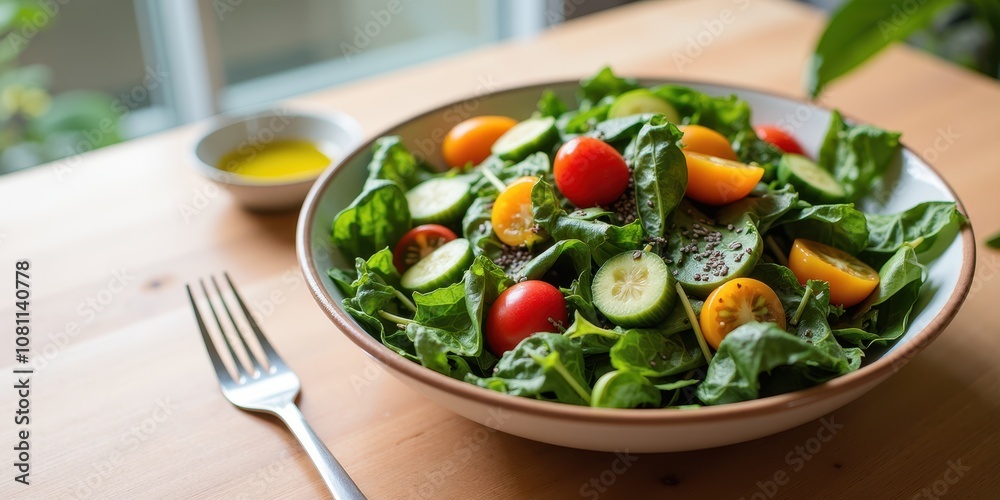 Fresh Salad With Colorful Vegetables and Dressing Fresh Salad With Colorful Vegetables and Dressing