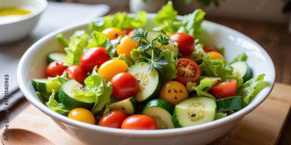 Fresh Vegetable Salad Bowl with Colorful Ingredients Fresh Vegetable Salad Bowl with Colorful Ingredients
