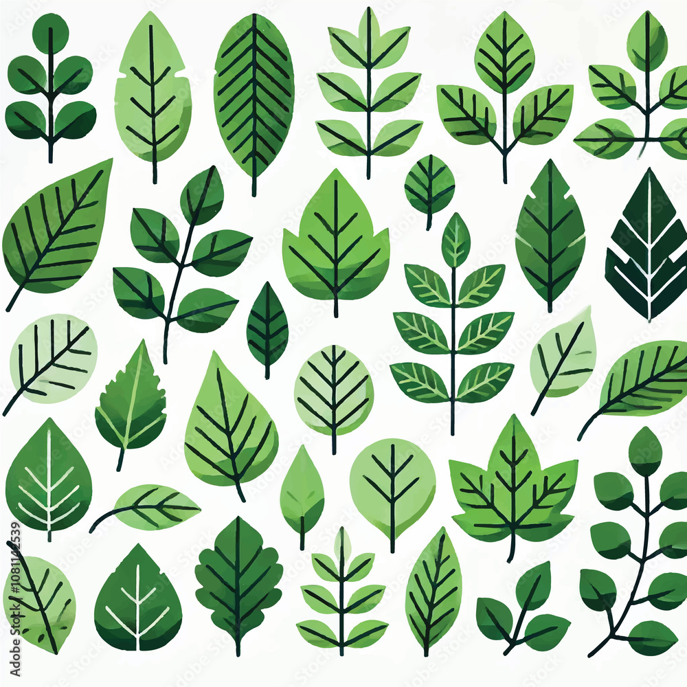 Minimalist Green Leaf Icon Set - Eco-Friendly Vector Collection Minimalist Green Leaf Icon Set - Eco-Friendly Vector Collection
