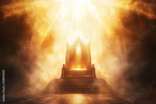 The throne of god that comes from heaven with bright light behind.	
