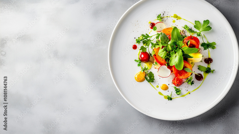 Gourmet Dish Close Up with Herbs and Sauces Gourmet Dish Close Up with Herbs and Sauces