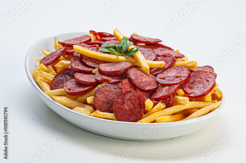 Porção de calabresa com batata frita