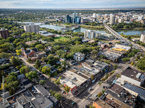 Aerial Drone View of Nutana Neighborhood in Saskatoon, Saskatchewan photo