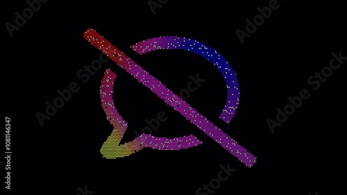 Icon comment slash is made up of LED square shapes that shimmer and flicker. There are black dead diodes. In-Out looped. Alpha BW at the end