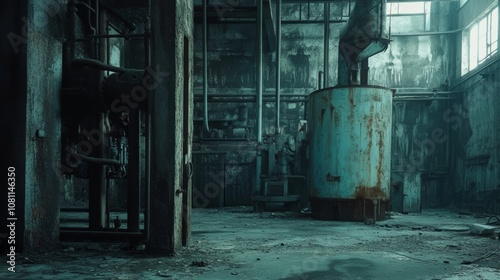 Wallpaper Mural Abandoned Factory with Horrifying Machinery - Cinematic Shot for Industrial or Horror Themes Generative AI Torontodigital.ca