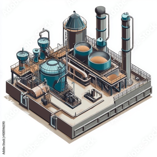 Cyanide Leaching Plant Industrial Illustration - Mining and Extraction Process Generative AI photo