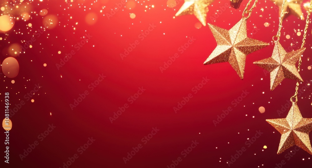 Red background with golden stars and lights on the right side, white space in the center, creating a New Year's atmosphere Generative AI Red background with golden stars and lights on the right side, white space in the center, creating a New Year's atmosphere Generative AI