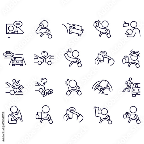 Distracted Driving line icons vector design