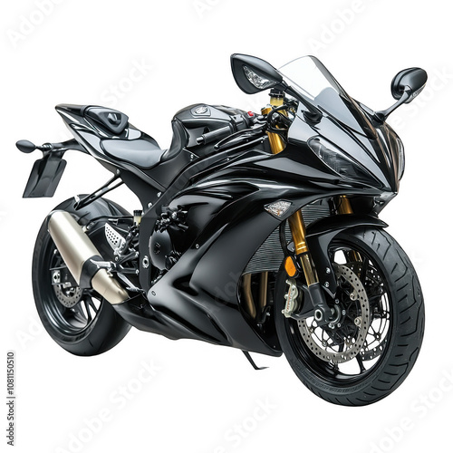 Black Motorcycle Isolated On Transparent Background photo