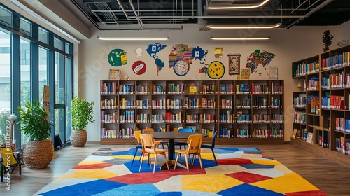 A modern study space decorated with cultural symbols photo