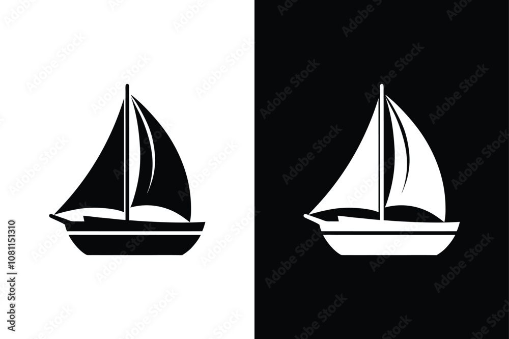 Fototapeta premium Sailboat icon on White Background Vector Art Illustration on white background.