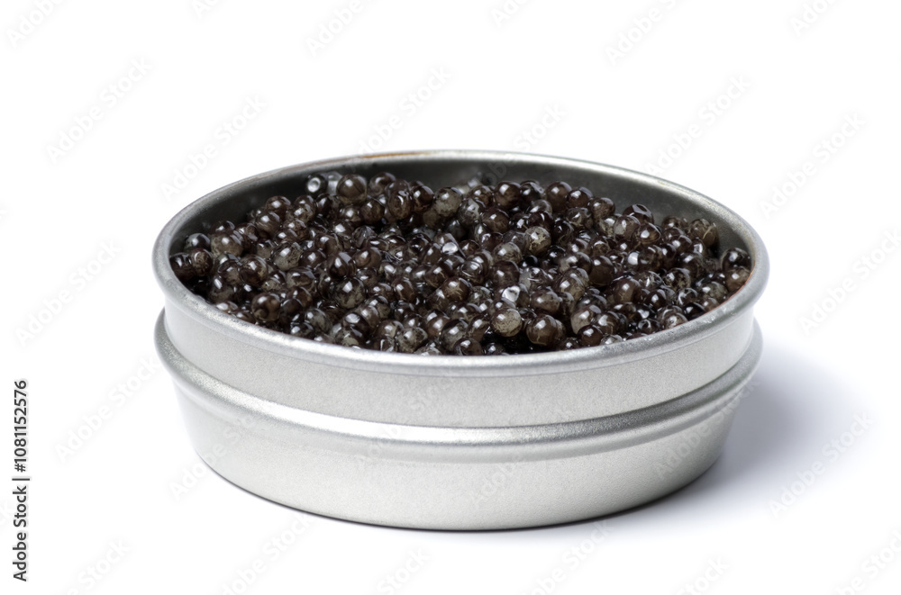 Black sturgeon caviar. Sturgeon caviar on a white background in a jar. Black sturgeon caviar. Sturgeon caviar on a white background in a jar.