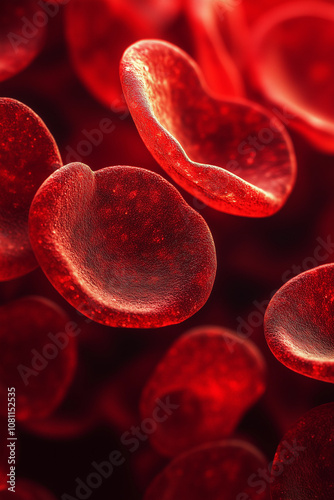 Red blood cells flowing through microscope photo