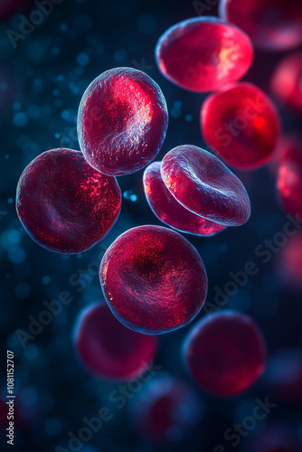 Red blood cells flowing through microscope photo