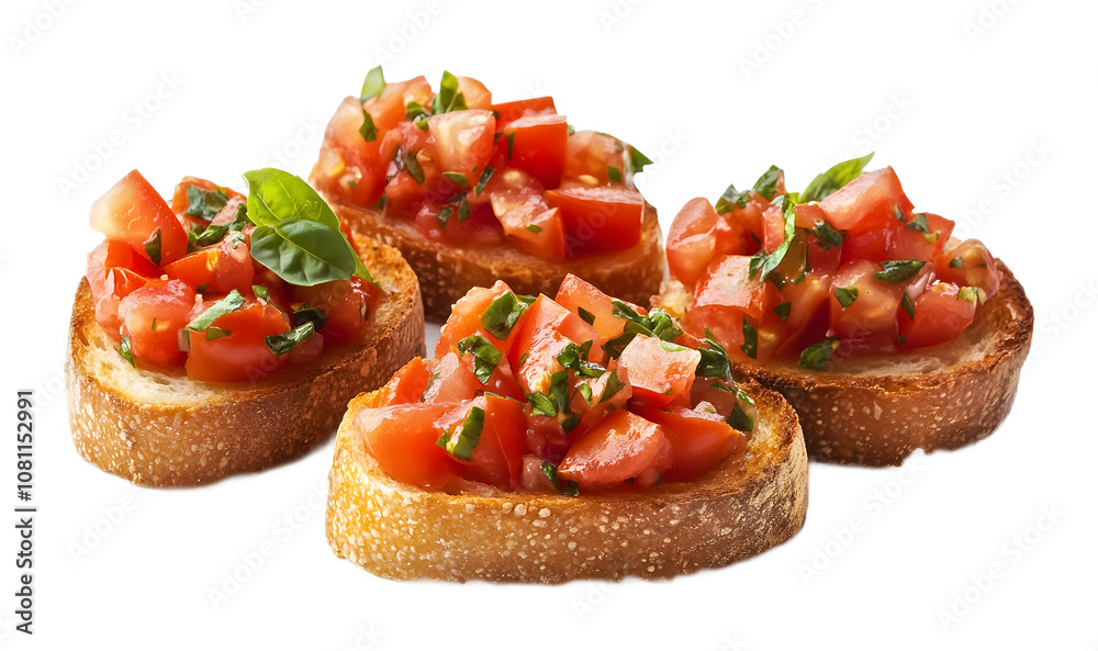 Toasted tomato bruschetta on a transparent background. isolated background.