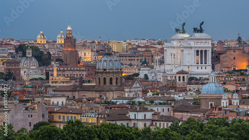 Fototapeta Naklejka Na Ścianę i Meble -  Panoramic view of historic center day to night timelapse of Rome, Italy