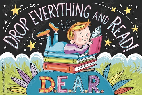 Engaging Drop Everything And Read Illustration for Children’s Reading Events

