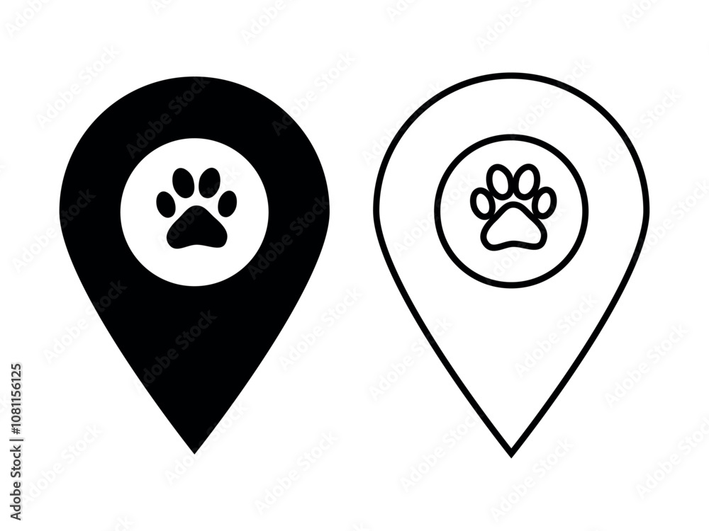 Obraz premium Pet Location Pin Icons with Paw Print Design