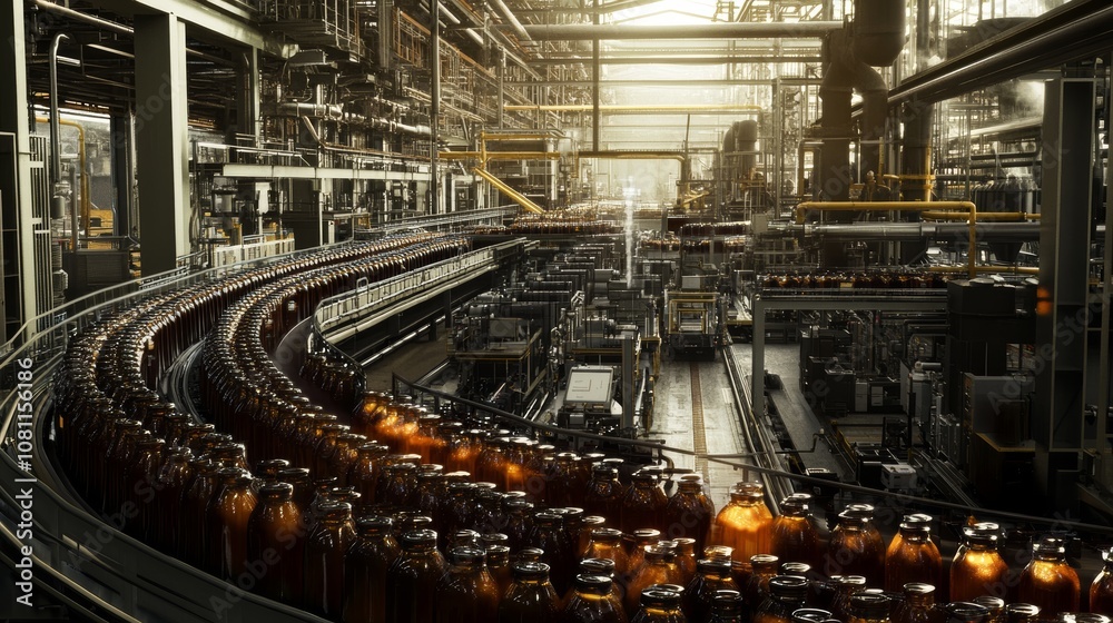Industrial Robotics in Factory Setting, Bottling Engine Oil into Quart Jugs Generative AI Industrial Robotics in Factory Setting, Bottling Engine Oil into Quart Jugs Generative AI
