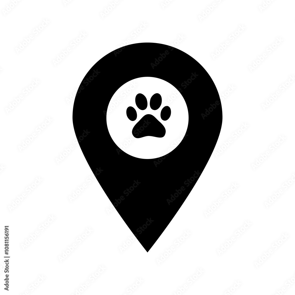 Pet Location Pin Icon - Map Marker with Dog Paw Print Pet Location Pin Icon - Map Marker with Dog Paw Print