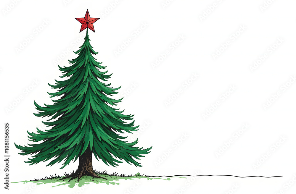 Obraz premium Mockup banner christmas tree drawing on white background with space for text