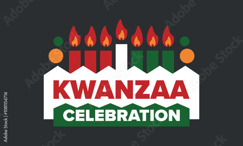 Kwanzaa Happy Celebration. African and African-American culture holiday. Seven days festival, celebrate annual from December 26 to January 1. Black history. Poster, card, banner and background. Vector