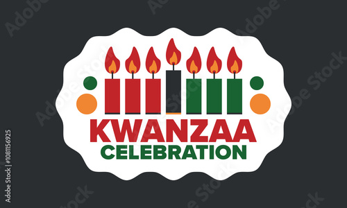 Kwanzaa Happy Celebration. African and African-American culture holiday. Seven days festival, celebrate annual from December 26 to January 1. Black history. Poster, card, banner and background. Vector