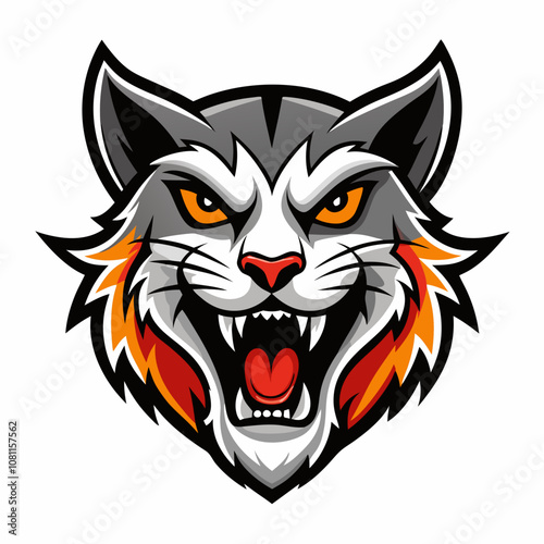 Cat roaring head logo vector illustration On White Background