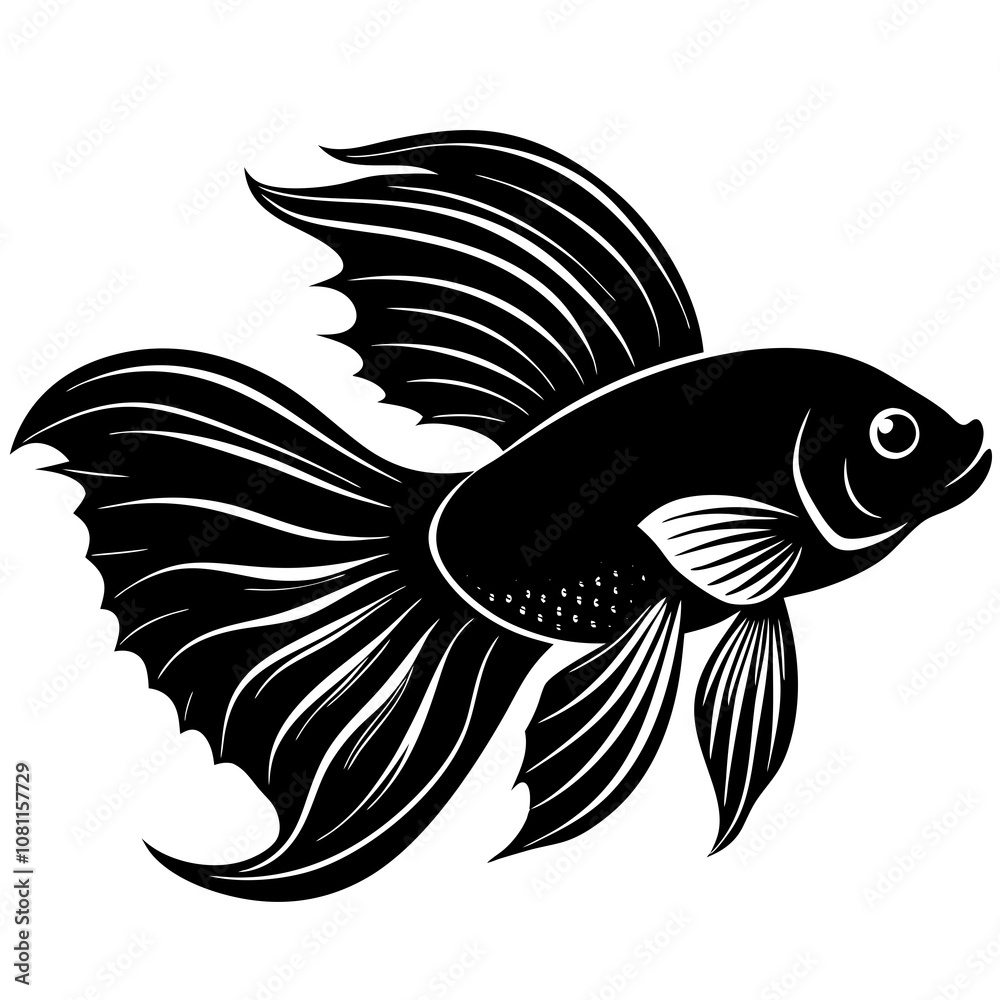 Betta fish vector silhouette on white background Betta fish vector silhouette on white background
