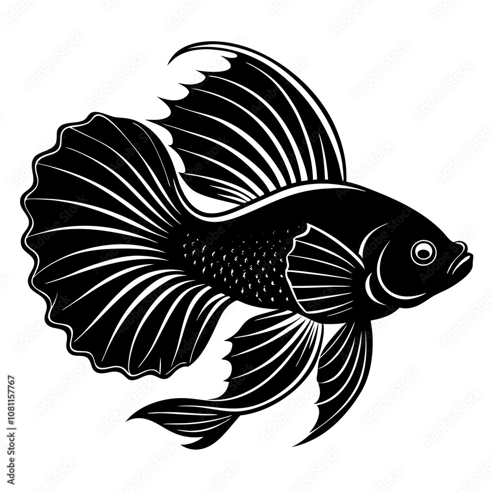 Betta fish vector silhouette on white background Betta fish vector silhouette on white background