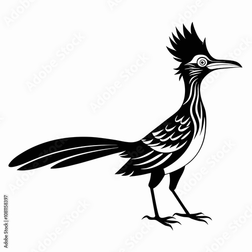 Greater Roadrunner vector silhouette on white background