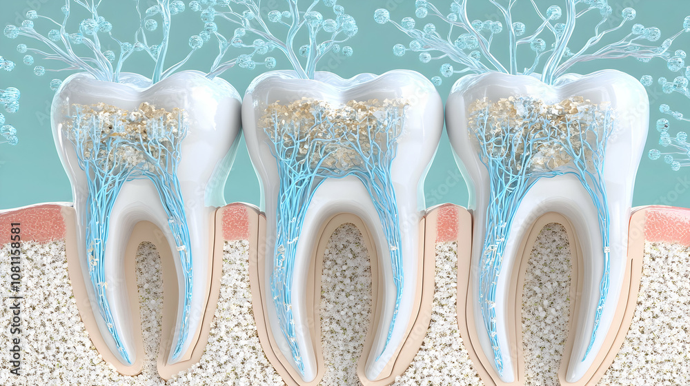 Tooth Anatomy with Bacteria and Nerve Endings, teeth, germs, microbes, microorganisms, nerves Tooth Anatomy with Bacteria and Nerve Endings, teeth, germs, microbes, microorganisms, nerves