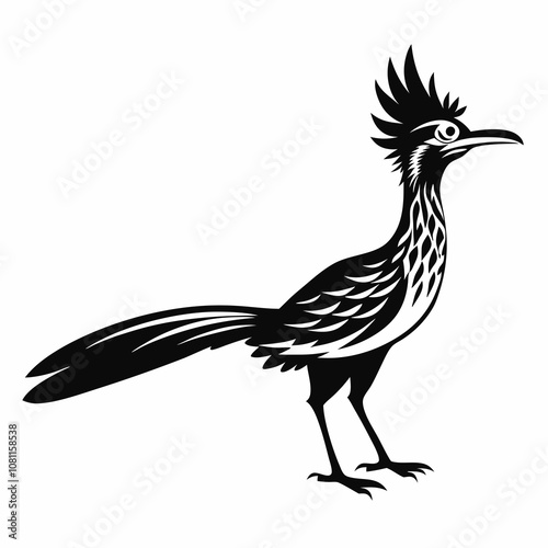 Greater Roadrunner vector silhouette on white background