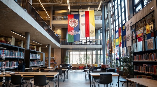 A modern study space decorated with cultural symbols photo