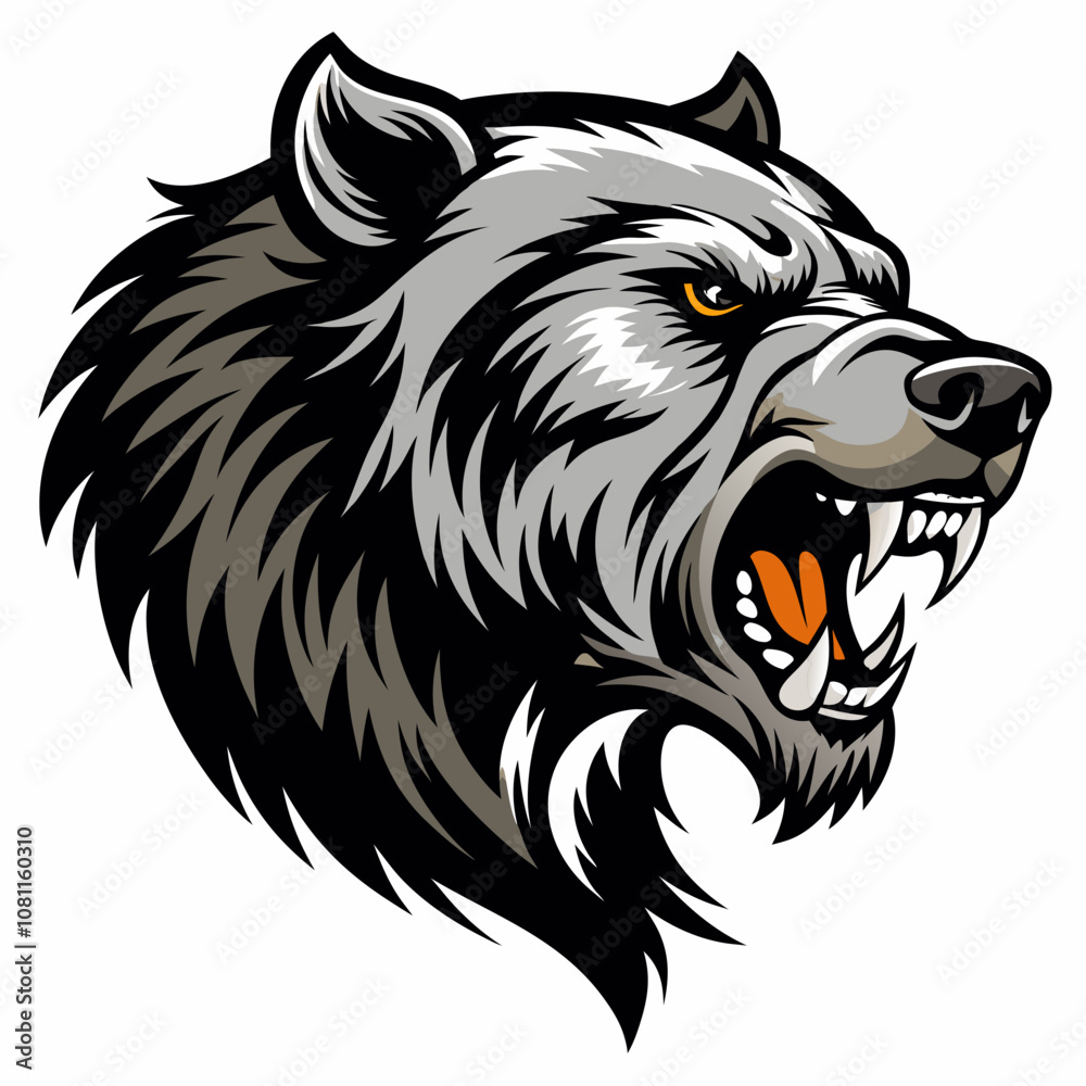 Aggressive bear head vector silhouette on white background Aggressive bear head vector silhouette on white background