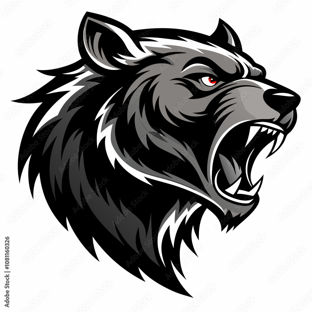 Fototapeta premium Aggressive bear head vector silhouette on white background