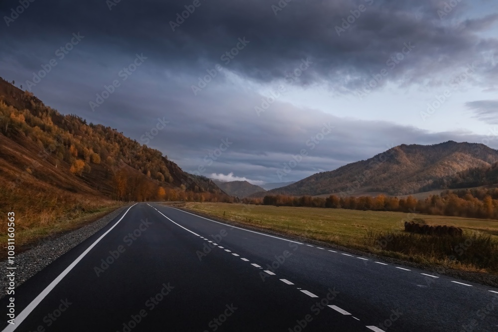 Naklejka premium highland road in the twilight.