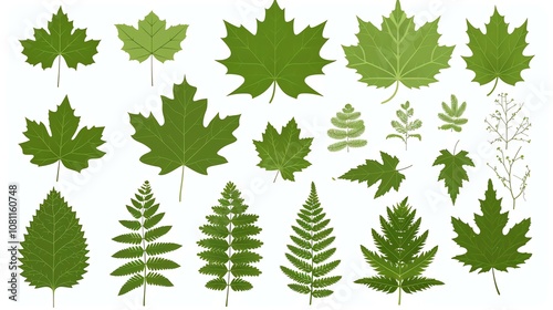 A set of 16 high-quality vector illustrations of green leaves.