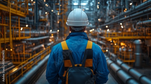 Industrial Researcher in Bright Blue Jacket and White Helmet Generative AI