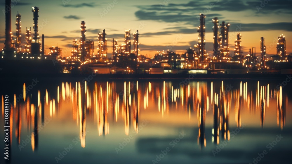 Industrial Landscape at Night with Water Reflections, Petrochemical Plant in the Background Generative AI Industrial Landscape at Night with Water Reflections, Petrochemical Plant in the Background Generative AI
